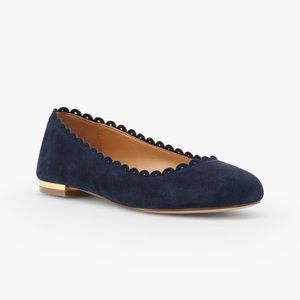 Talbots Blue Suede Ballet Flats Gold Heel Scalloped Edge NEW without box